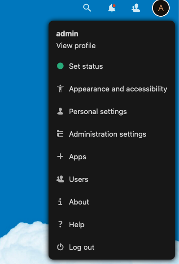 Access the Nextcloud administrator profile