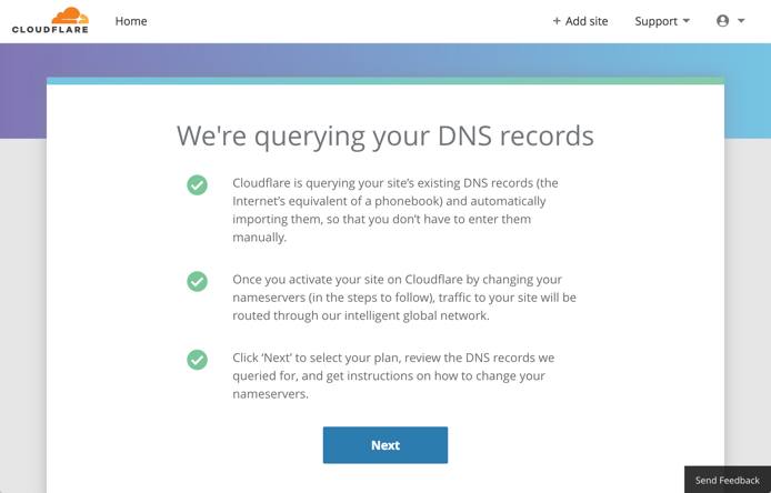 Cloudflare setup - DNS record scan dialog